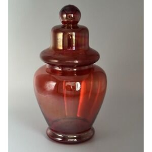 Ruby Red Glass Lidded Jar Apothecary Candy Dish Vintage Style 11.5"